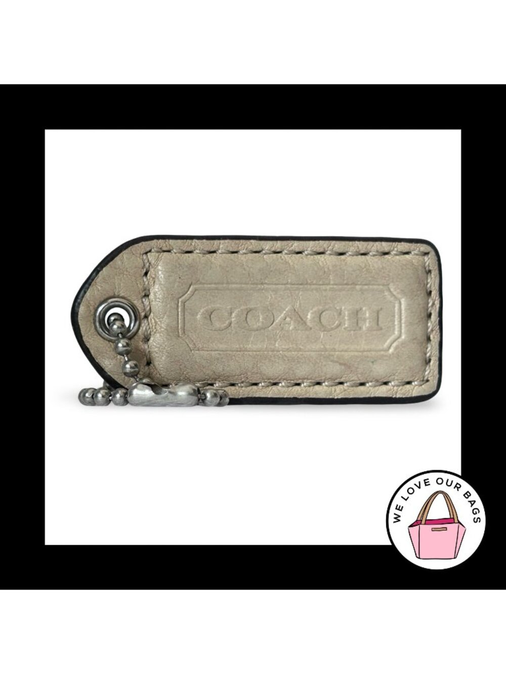 COACH Y2K VINTAGE Hang Tag 2" Beige Cream Pebbled Leather Bag Charm Keychain Fob